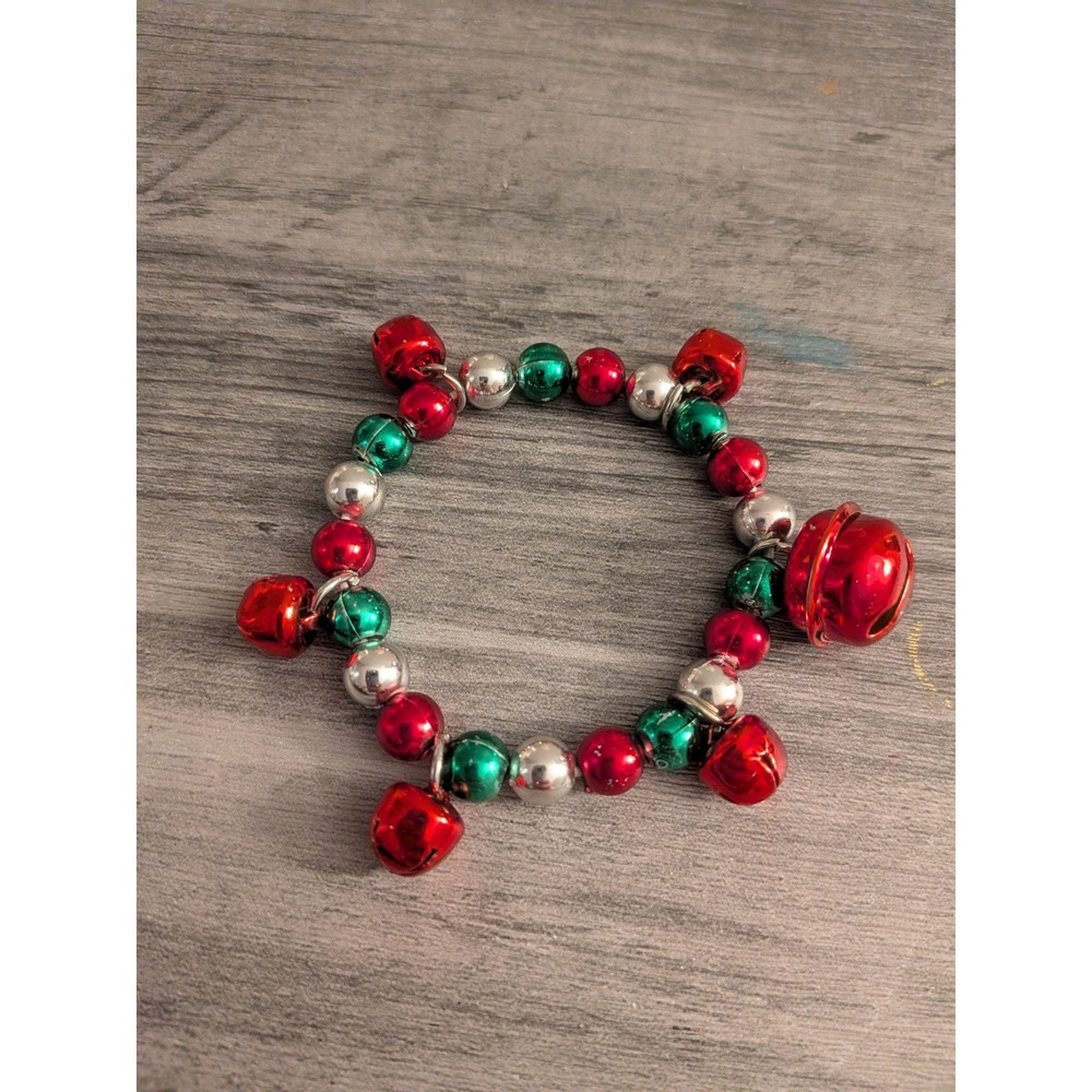 Christmas‎ Jingle Bell Stretch Bracelet Red Green Silver Holiday Jewelry 6.5in